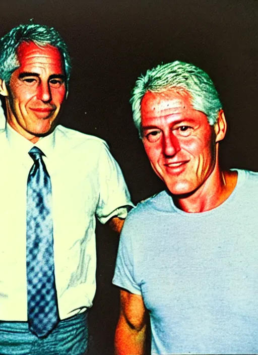 Image similar to polaroid of jeffrey epstein and bill clinton on an island