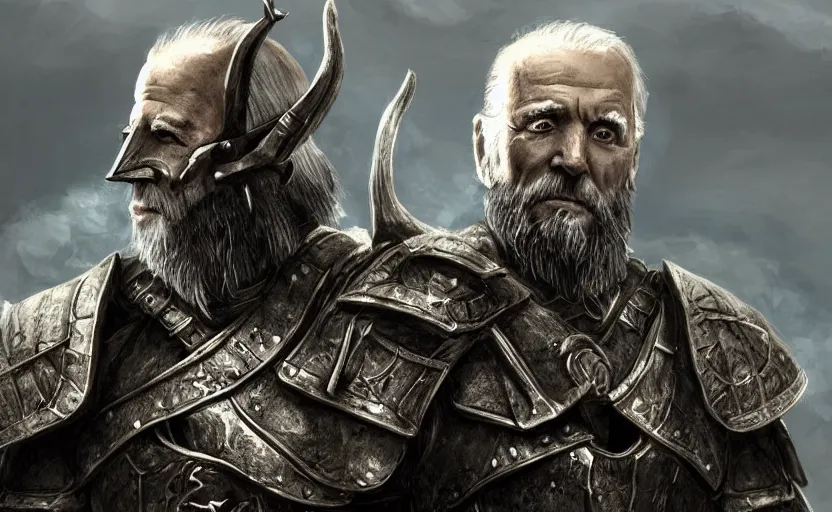 Image similar to joe biden as dovahkiin in skyrim, digital art