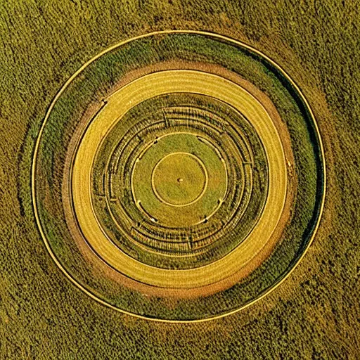 Prompt: crop circle, 1990 aerial photo