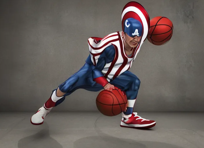 Image similar to basketball sneakers concept of captain america, picture by tim burton, render, cinema 4 d, octane render