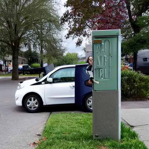Prompt: a ((tiny)) car next to a mailbox