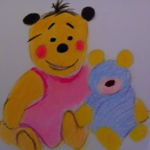 Image similar to child's crayon drawing of pooh bear and piglet