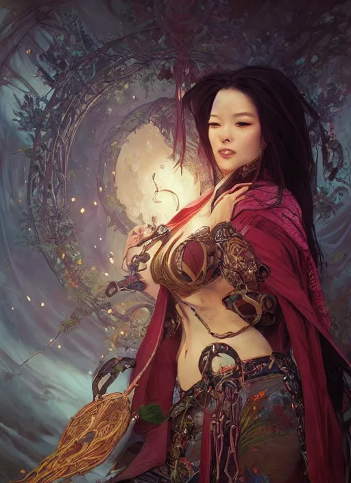 Image similar to oriental witch in elden ring by stanley artgerm lau, greg rutkowski, thomas kindkade, alphonse mucha, loish, norman rockwel