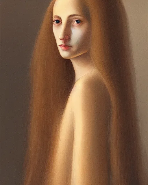 Image similar to realistic portrait of a mysterious woman made of gold in silky clothes with long golden hair, detailed, 1 4 5 0, delicate, hyper realism, ultra realistic, 8 k