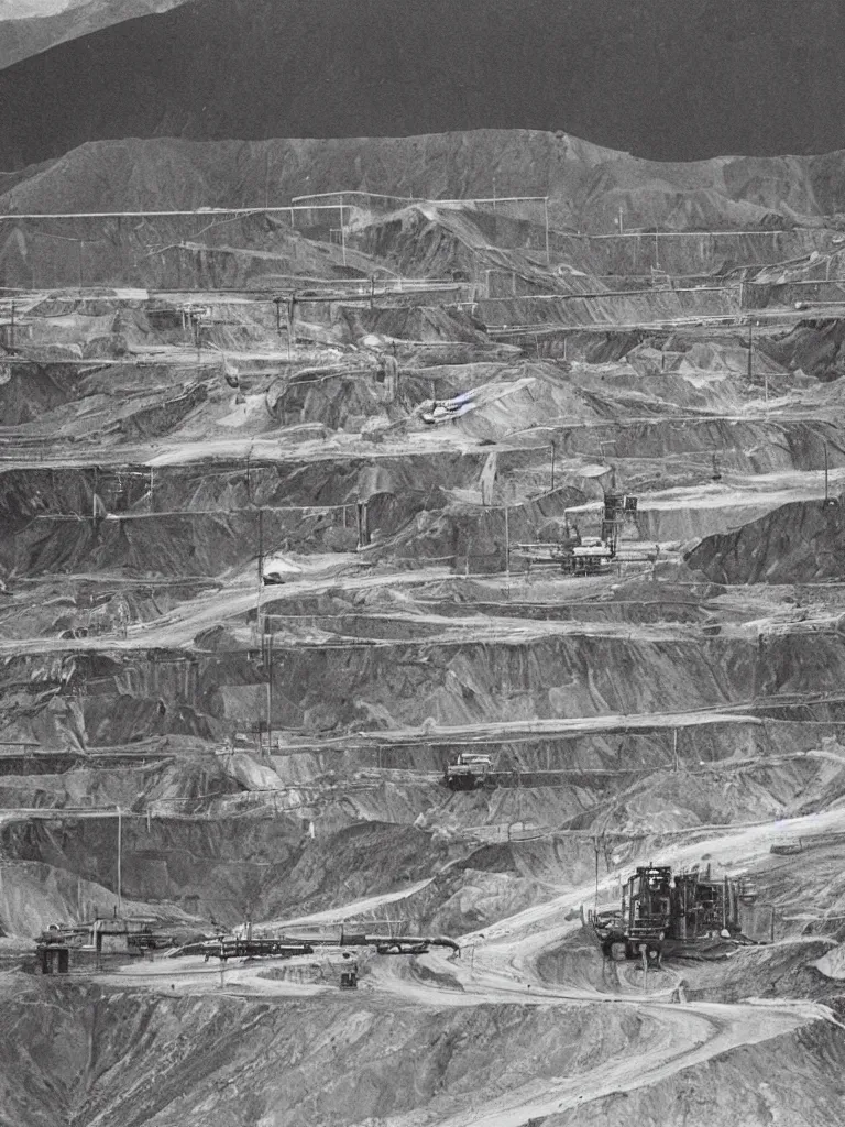 Prompt: automation replacing coal mining jobs in colorado in the style of ruscha