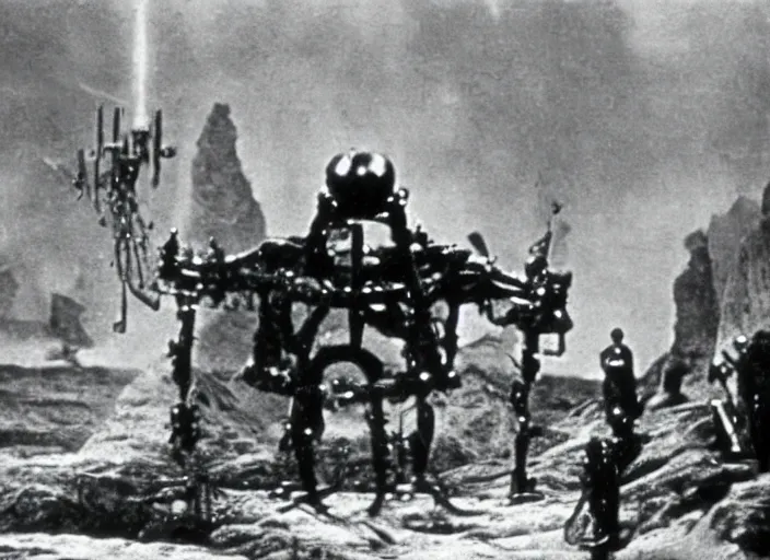 Image similar to scene from a 1900 science fiction film