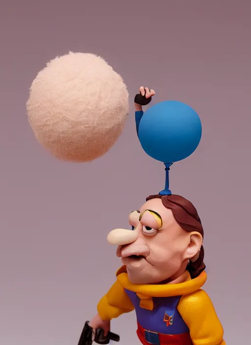 Image similar to product photography of a claymation action figure fluffy balloon steve buscemi, depth of field, zeiss lens, detailed, centered, by erwin olaf, joop geesink, wes anderson, breathtaking, 8 k resolution, extremely detailed, beautiful, establishing shot, realistic materials, hyperrealistic