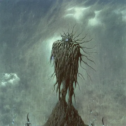 Image similar to thunder raijin concept, beksinski