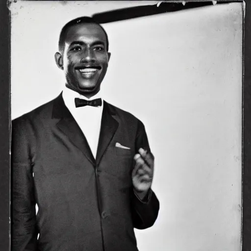 Image similar to vintage photo of a black man wearing a black suit in rio de janeiro