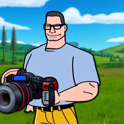 Image similar to hank hill in fortnight, 4 k, hyper realistic, dslr, high resolution, landscape, beautiful, game screenshot