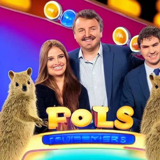 Prompt: family of quokka as family feud contestants