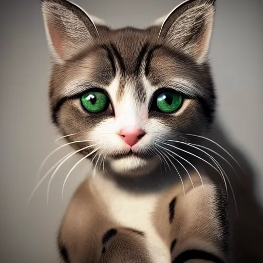 Image similar to still photo of a cute kitty, highly detailed, photorealistic portrait, bright studio setting, studio lighting, crisp quality and light reflections, unreal engine 5 quality render