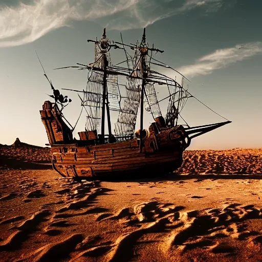 Image similar to a pirate ship in the desert