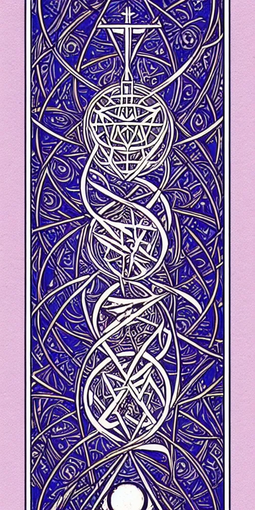 Image similar to a beautiful fractal tarot card featuring bold occult imagery with clean lines