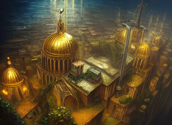 Image similar to cathedral favela, underwater environment, scenery, professional, award - winning, trending on artstation, hyper detailed, realistic, beautiful, emotional, shiny, golden, picture