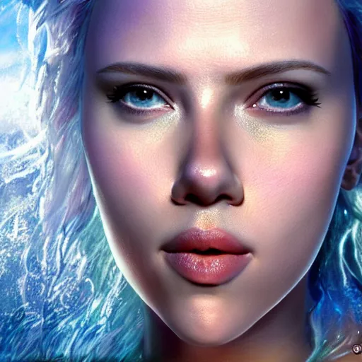 Image similar to scarlett johansson in a mermaid outfit fantasy, highly detailed face, 8 k