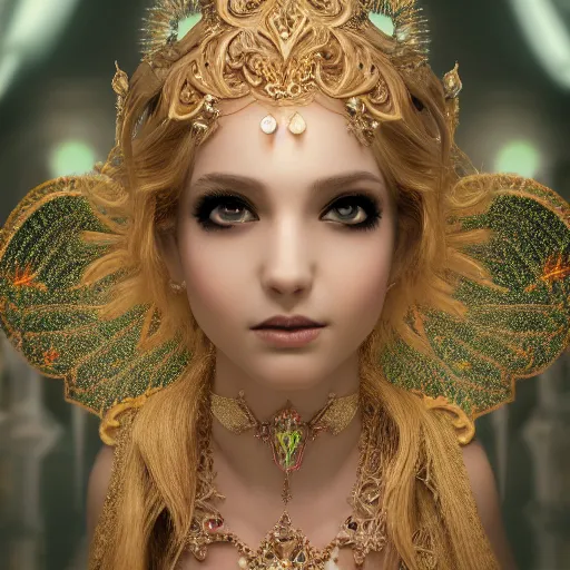 Image similar to portrait of fairy princess, glowing, ornate and intricate jewelry, jaw dropping beauty, glowing background lighting, white accent lighting, hyper detailed, fairy tale, 4 k octane render