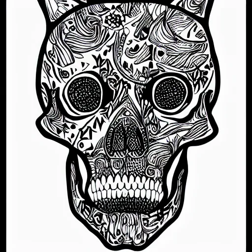 Image similar to cat skull outline, black ink on white paper