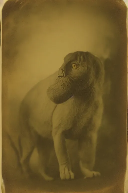 Prompt: daguerreotype of a terrifying beast from the jungle