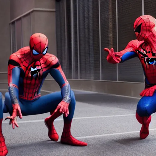 Image similar to Spider-Man and Ghost-Spider ready pose, Marvel Cinematic Universe, live action