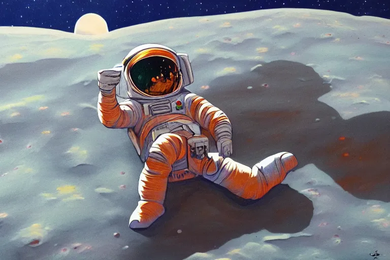 Image similar to an astronaut laying on mars in the style of flooko, acrylic art, detailed, moonlight,