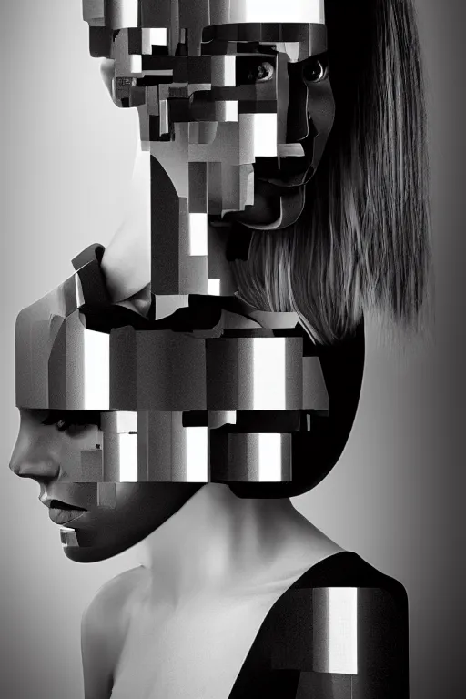 Image similar to Abstract. Minimalism. Portrait of a cyborg woman.