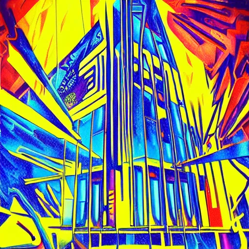 Prompt: psychedelic cyberpunk entrance to Mount Olympus, pencil on paper | bauhaus poster style.