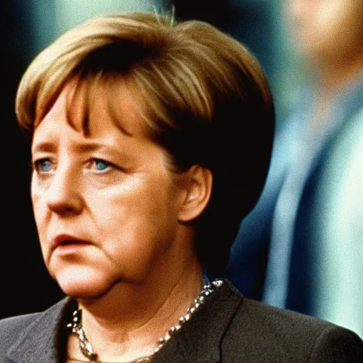 Image similar to angela merkel starring in the movie the matrix, 1999