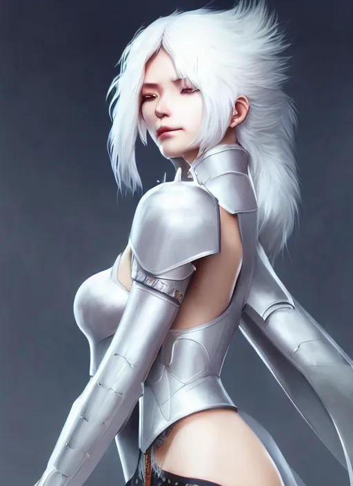 Image similar to fur - lined armor!!! beautiful and elegant white haired female!! gorgeous ayes!! character concept art, sharp focus, octane render! unreal engine 5! highly rendered!! trending on artstation!! detailed linework!! illustration by artgerm, wlop, and chie yoshii