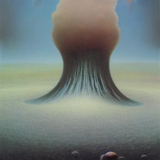 Image similar to atomic explosion by Zdzisław Beksiński, oil on canvas