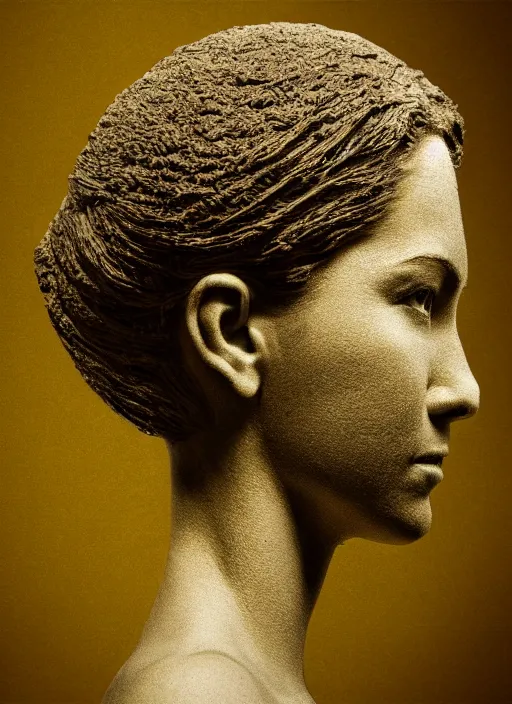 Prompt: a woman's face in profile, made of bonsai, in the style of the dutch masters and gregory crewdson, dark and moody