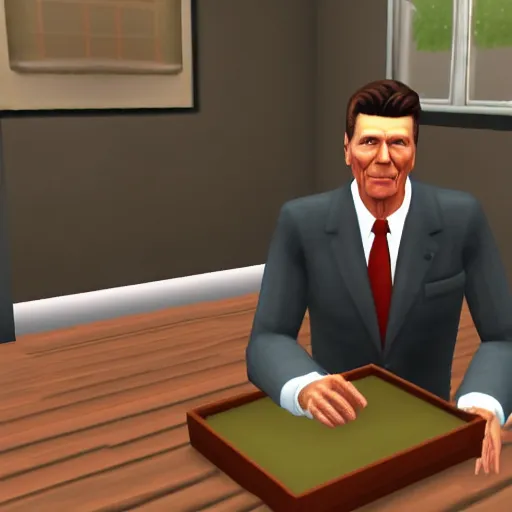 Image similar to ronald reagan. snapshot from the sims