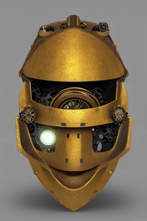 Image similar to steampunk mask minimalist fantasy art robot ninja helmet, global illumination ray tracing hdr fanart arstation by sung choi and eric pfeiffer and gabriel garza and casper konefal radiating a glowing aura