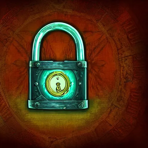 Image similar to a glowing steampunk keyed padlock 🔒 🔑, fantasy digital art, magical background in the style of hearthstone artwork