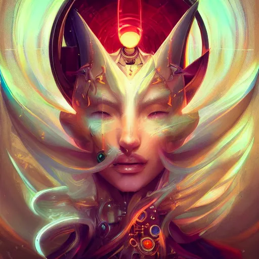 Image similar to portrait of a stunningly beautiful cybernetic emanation, profile, by pete mohrbacher and artgerm and wlop, digital art, highly detailed, intricate, fantasy, mystical, Trending on Artstation HQ, deviantart, unreal engine, 4K UHD image