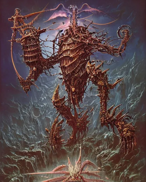 Prompt: biomechanical warhammer final boss creature vecna, art by bruce pennington and peter mohrbacher