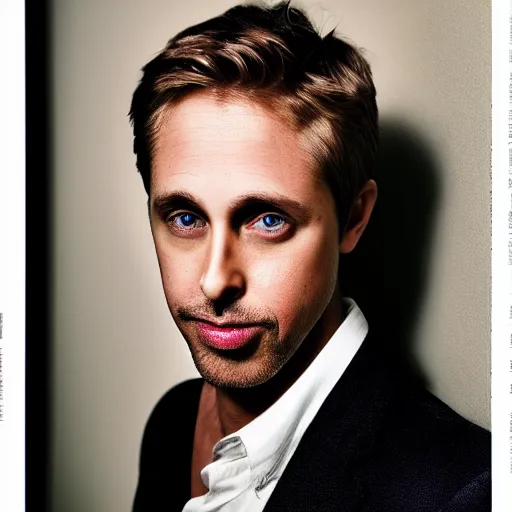 Image similar to portrait of ryan goslin and steve buscemi hybrid by mario testino, headshot, detailed, award winning, sony a 7 r
