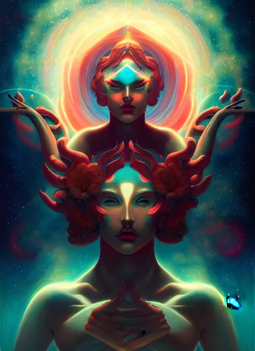 Image similar to symmetry!! gemini sign!! highly detailed, high contrast, light reflection, trippy, nebula, trending on art station by artgem, by peter mohrbacher, by wlop, by ruan jia