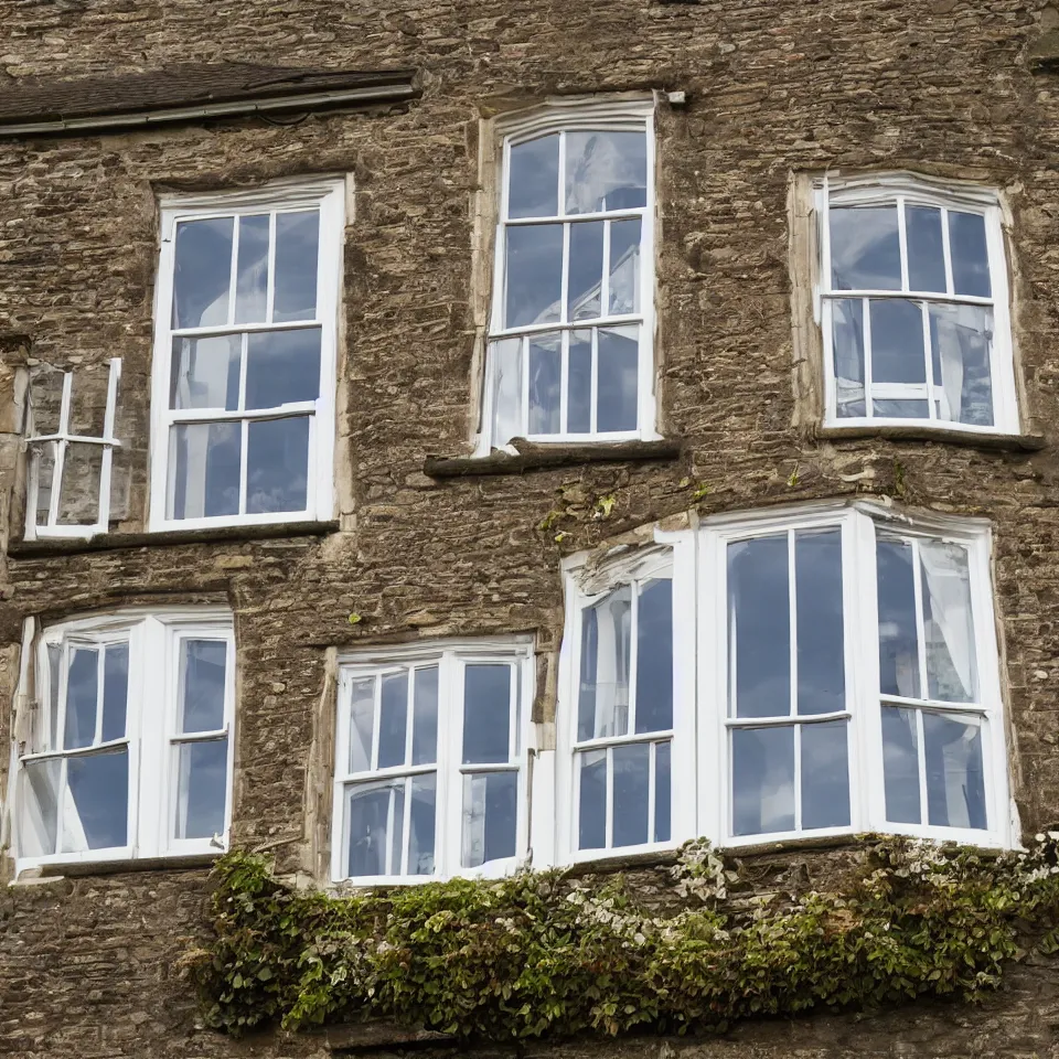 Prompt: bizarre sash window in england, symmetrical, dreamy