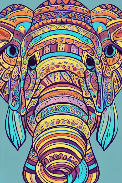 Image similar to A portrait of a baby elephant, sticker, highly detailed, colorful, illustration, smooth and clean vector curves, no jagged lines, vector art, smooth