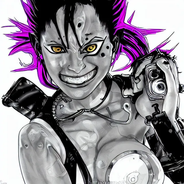 Prompt: a female mutant punk / raver using her mutant electrical powers in the style of hirohiko araki in the style of akira toriyama trending on artstation deviantart pinterest hyper detailed photorealistic highlights and shadow hd 8 k post - processing high resolution in color