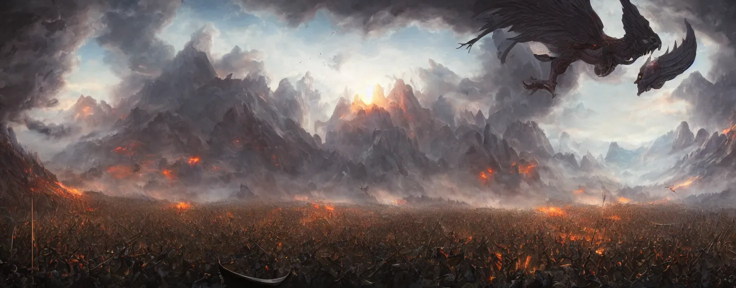 Prompt: Fantasy medieval battle of good and evil, trending on artstation, 50mm, by Noah Bradley