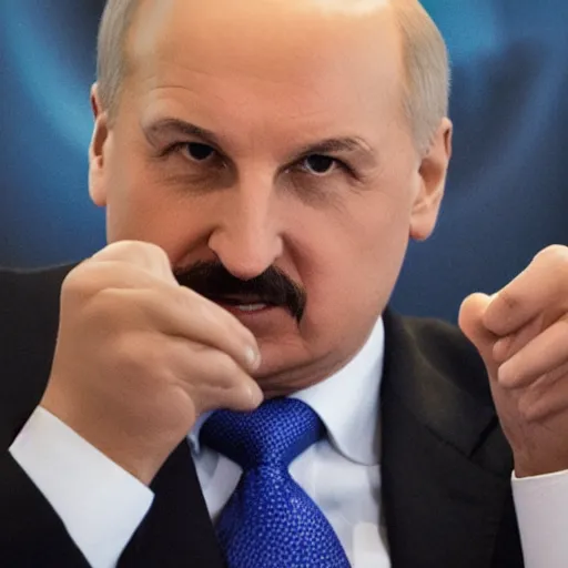 Prompt: Alexander Lukashenko as the American Psycho, devilishly holding earth in his hands