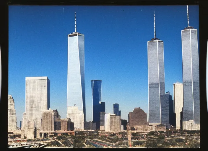 Image similar to 1 9 9 0 s polaroid of the twin towers wtc
