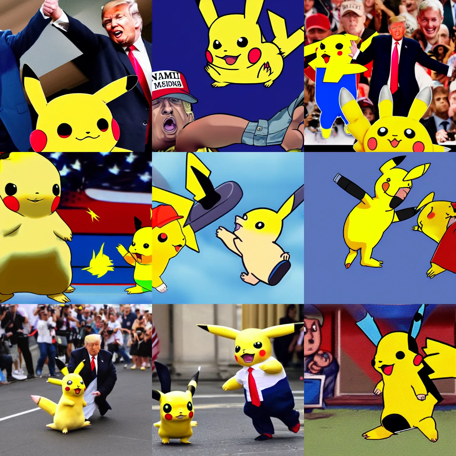 Prompt: donald trump beating pikachu in a foot race