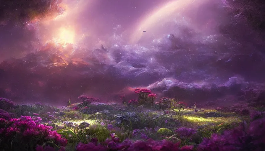 Image similar to the garden at the end of the universe, trippy, jessica rossier, art station