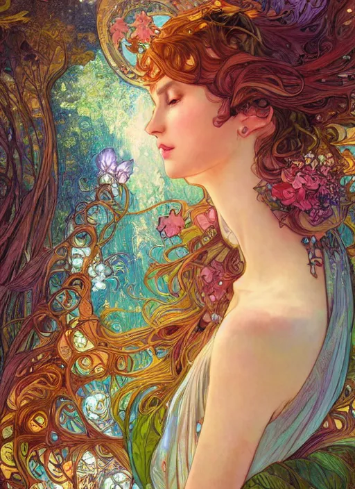 Prompt: Nature Goddess, ambient lighting, 4k, josephine wall, alphonse mucha, lois van baarle, ilya kuvshinov, rossdraws, artstation