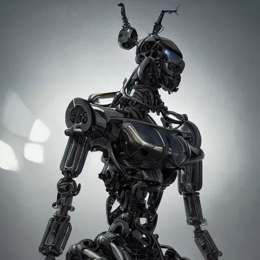 Image similar to a hyperdetailed robot made out of black ivory, digital art, 8 k resolution, unreal engine, highly detailed, photorealistic by wlop, greg rutkowski