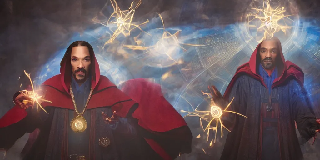 Image similar to snoop dogg doctor strange, refractions, highly detailed, environmental light, cinematic by francis tneh