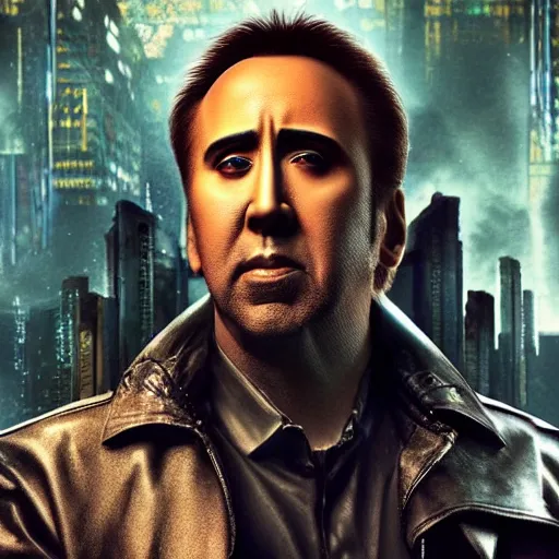 Image similar to nicolas cage, cyberpunk